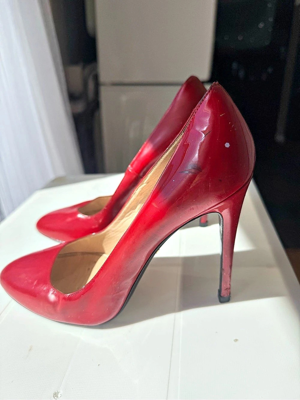 Prada Patent Leather Stiletto Heels Red Pointed-Toe